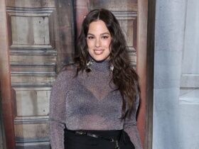 Ashley Graham Shimmering Sheer Top at Tory Burch NYFW Fall 2023 Show – WWD