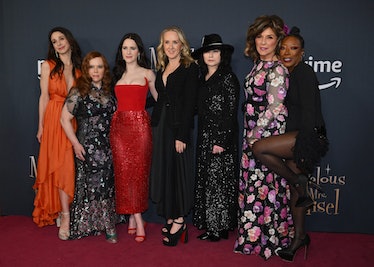 Actress Marin Hinkle (L), actress Alex Borstein (2nd L), actress Rachel Brosnahan(3rd L), writer Amy...