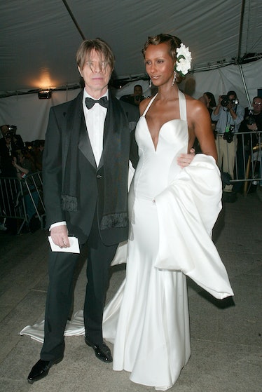 Musician David Bowie and wife model Iman arrive at the Metropolitan Museum of Art Costume Institute