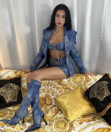 Dua Lipa in Versace denim. 