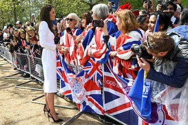 Catherine, Princess of Wales, meets well-wishers during a walkabout on the Mall outside Buckingham P...