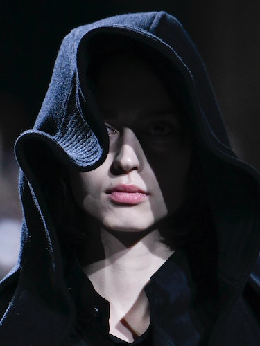 A model walks the runway during the Yohji Yamamoto Ready to Wear Fall/Winter 2023-2024 fashion show ...