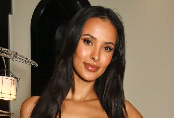 Maya Jama wears a shredded denim maxi dress in latest Insta post