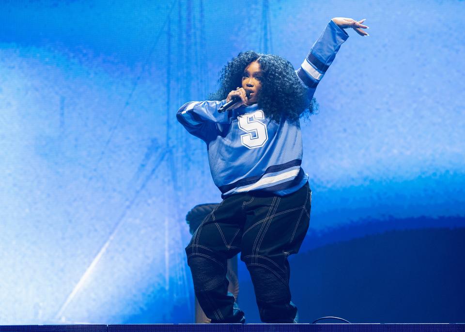 SZA performs during her &quot;SOS&quot; North American tour on March 19, 2023, in Vancouver, British Columbia, Canada.