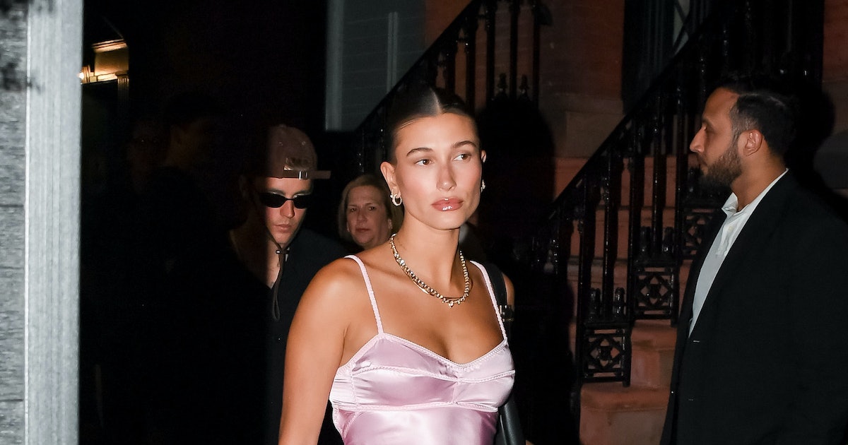 Hailey Bieber’s Pink Slip Dress Is Peak ’90s Lingerie Dressing