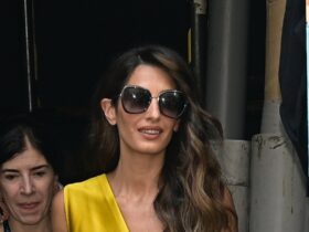 Amal Clooney Takes the Satin Jumpsuit To One-Shoulder Territory