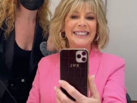 Ruth Langsford is pretty in Barbie pink as she declares it gin o’clock