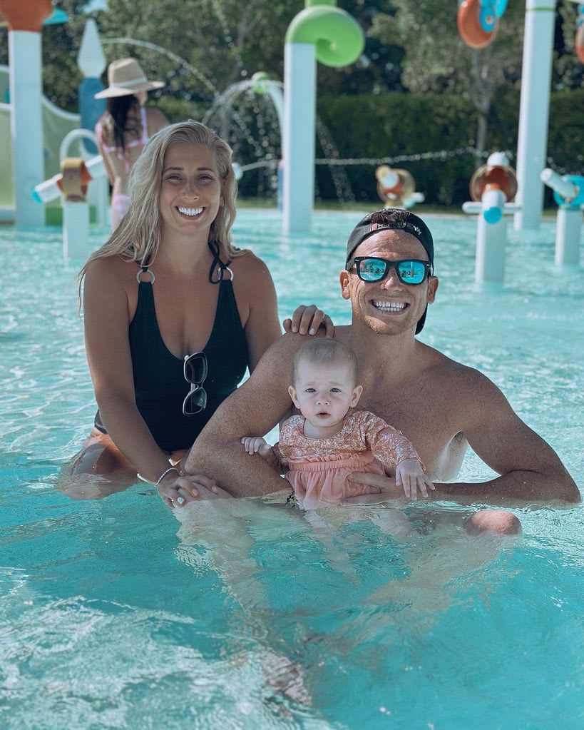 stacey in pool with joe and belle 