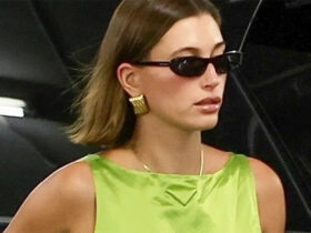 Hailey Bieber’s Lime Green Satin Blouse Deserves a Spot in Your Summer Closet