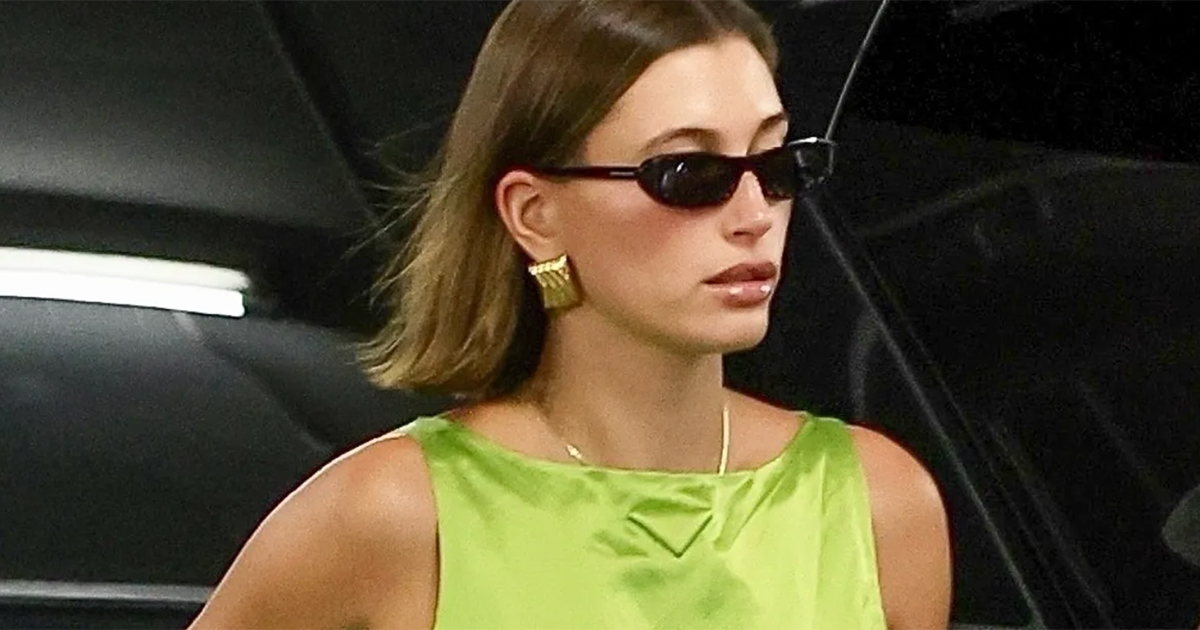 Hailey Bieber’s Lime Green Satin Blouse Deserves a Spot in Your Summer Closet