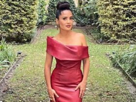 See Salma Hayek Look Gorgeous in an Elegant Red Leather Gown