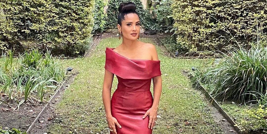 See Salma Hayek Look Gorgeous in an Elegant Red Leather Gown