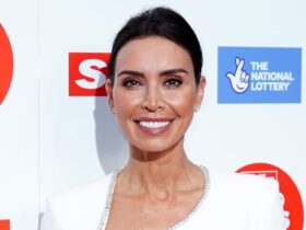 Christine Lampard looks ethereal in bridal white gown with thigh-high slit