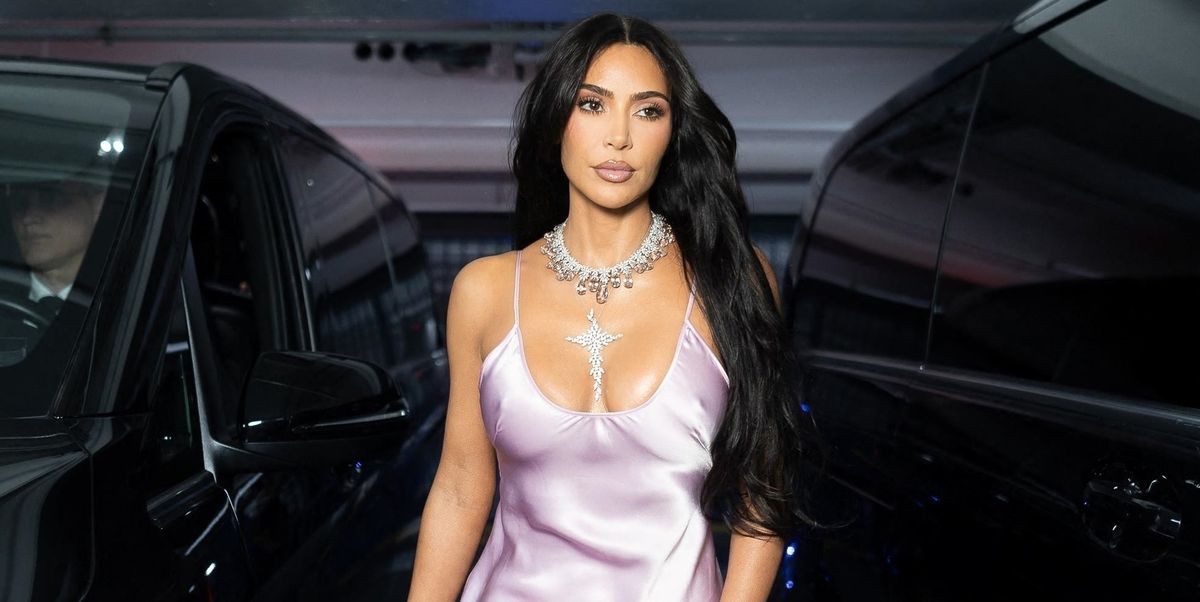 Kim Kardashian Is Pretty in a Pink Slipdress During Paris Fashion Week