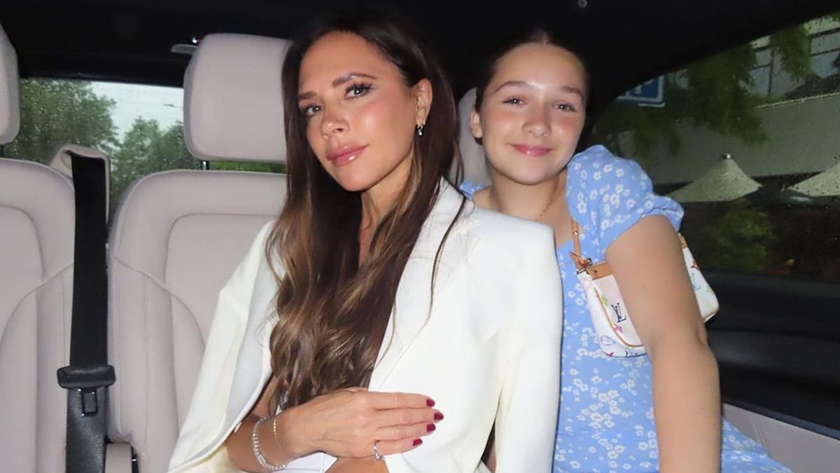 Harper and Victoria Beckham twin with matching ponytails on family date night