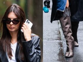 Emily Ratajkowski Takes Her Dog Colombo For A Walk In Brown Boots – Footwear News