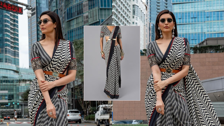 Karishma Tanna looks gorgeous in a black and white saree and it costs less than a lakh