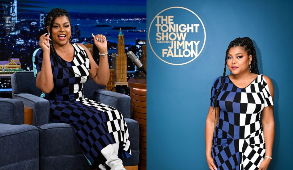 Taraji P. Henson Does Colorblocking in Checkered Dress on Jimmy Fallon – WWD