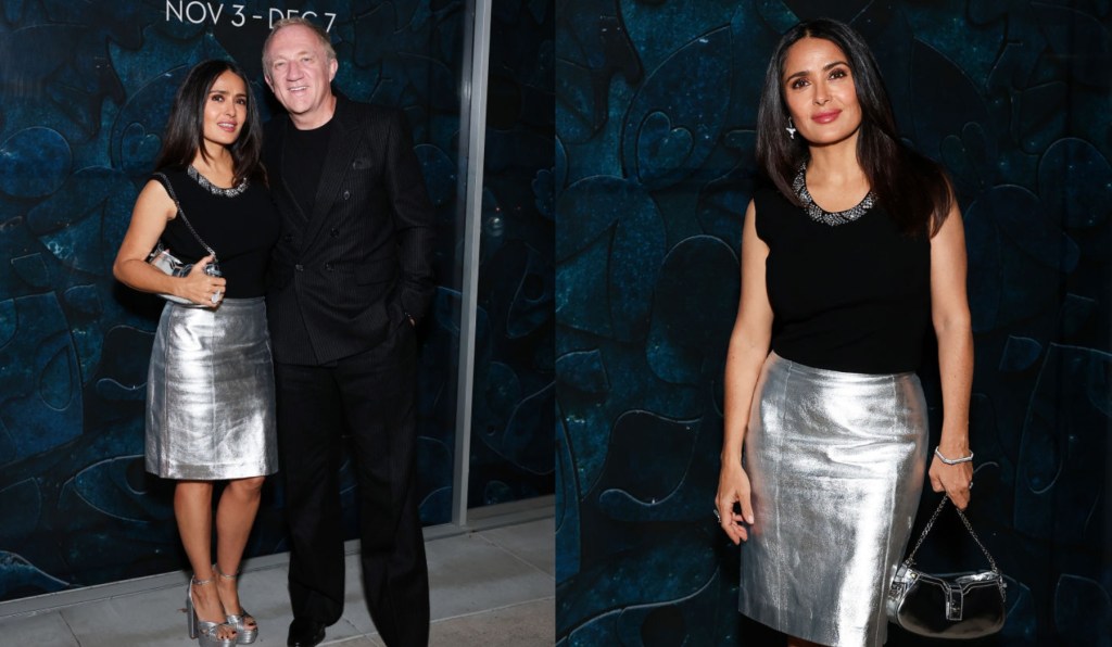 Salma Hayek Takes on Metallic Trend at Frequency Opening Reception – WWD