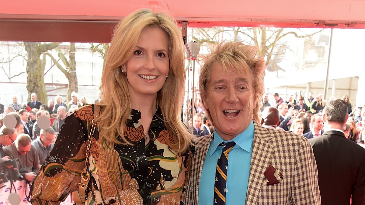 Penny Lancaster rocks daring leather skirt as she teams up with Rod Stewart for King Charles’s birthday