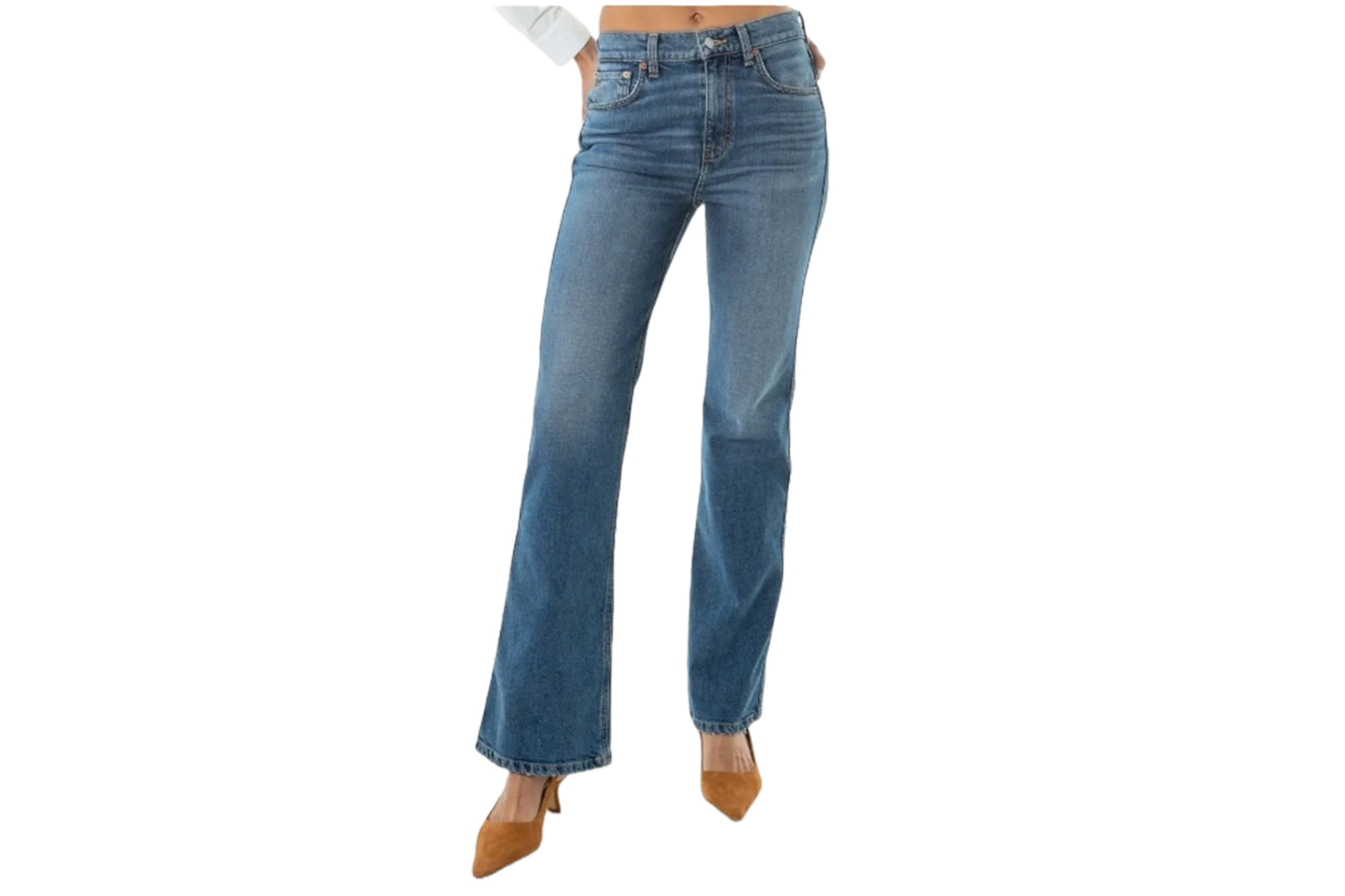 A model in flare leg jeans